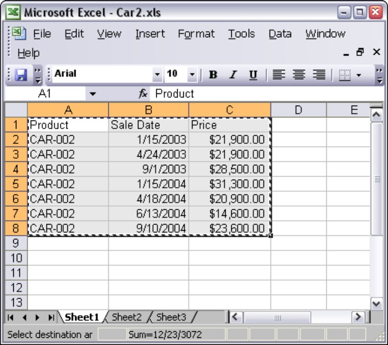 Copying a range from Microsoft Excel